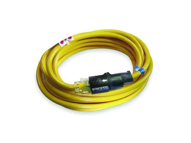ZORO SELECT 4FZY9 SJTOW Locking Extension Cord, 12 AWG 1 Outlet, 5-15R, Yellow,