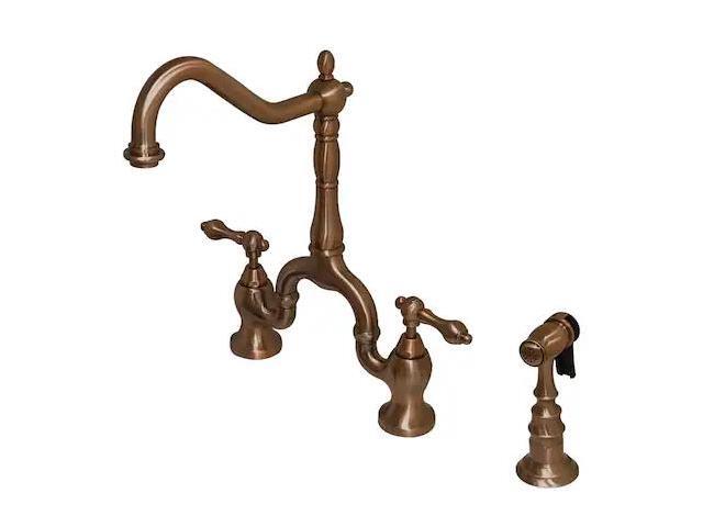 Kingston Brass KS775ALBSAC English Country Kitchen Bridge Faucet with Brass Sprayer, Antique Copper
