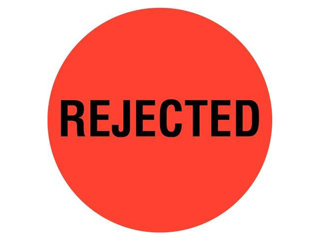 TAPECASE 16U825 Circle Inventory Control Label, Rejected, Red, Pk1000