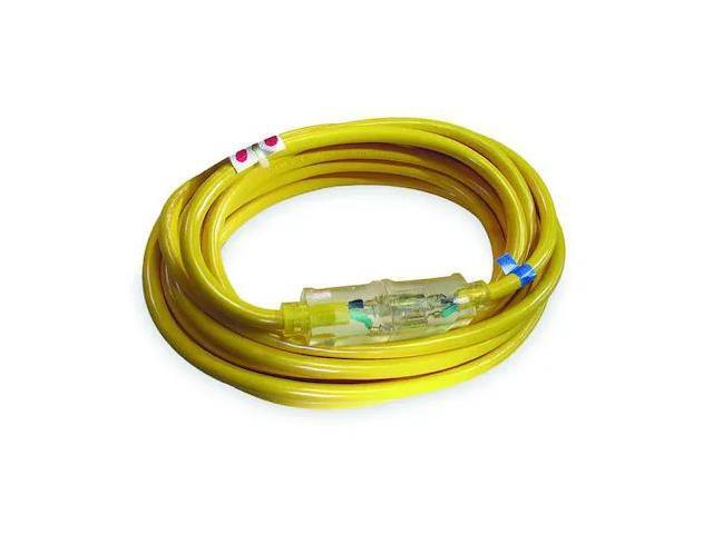 ZORO SELECT 4GAC3 SJTOW Extension Cord, 10 AWG 1 Outlet, 5-15R, Yellow, PVC,