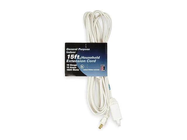 ZORO SELECT 1FD70 SPT-2 Indoor Extension Cord, 16 AWG 3 Outlets, 1-15R, White,