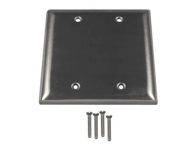 CALBRITE S607BLPLTD Box Cover, Square Box Type, 2 Gang, Stainless Steel, Blank