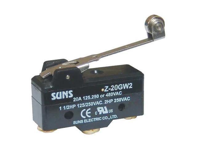 ZORO SELECT 5JEF2 Snap Action Switch, Hinge Roller, Lever Actuator, SPDT, 20 A