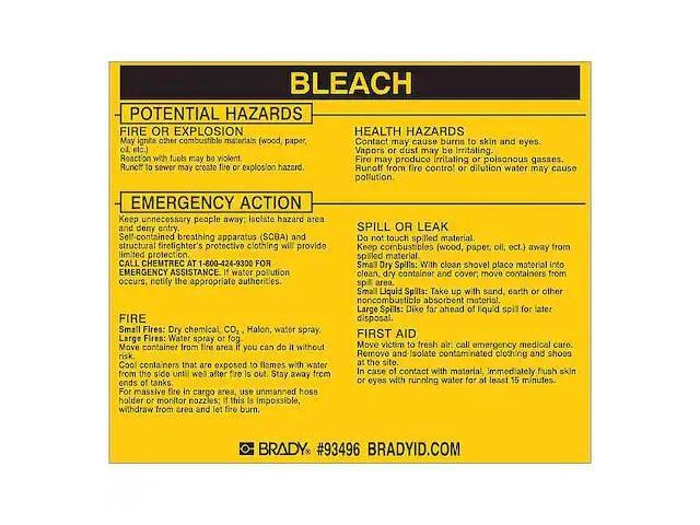 BRADY 93496 Chemical Label,3-3/4inHx4-1/2inW,PK25