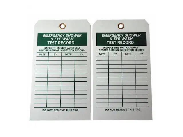ZORO SELECT 20TH12 Tag, Emergency Shower & Eye Wash Test, Cardstock, 7 in H x 4