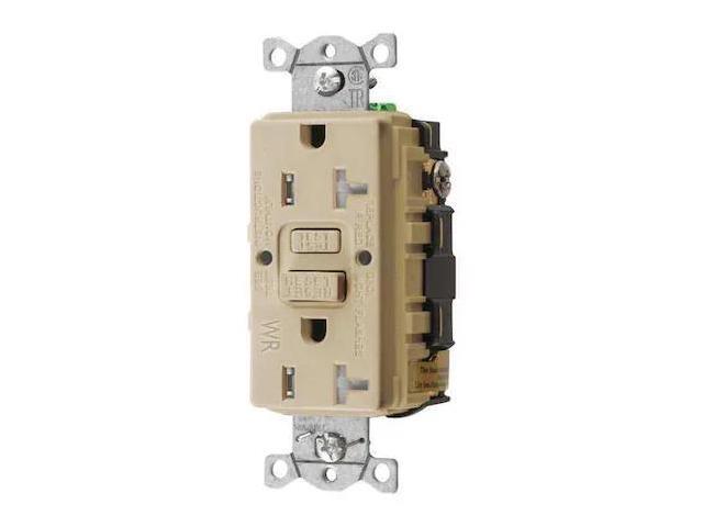 HUBBELL WIRING DEVICE-KELLEMS GFRTW20I GFCI Receptacle, 20A, 125VAC, 5-20R,