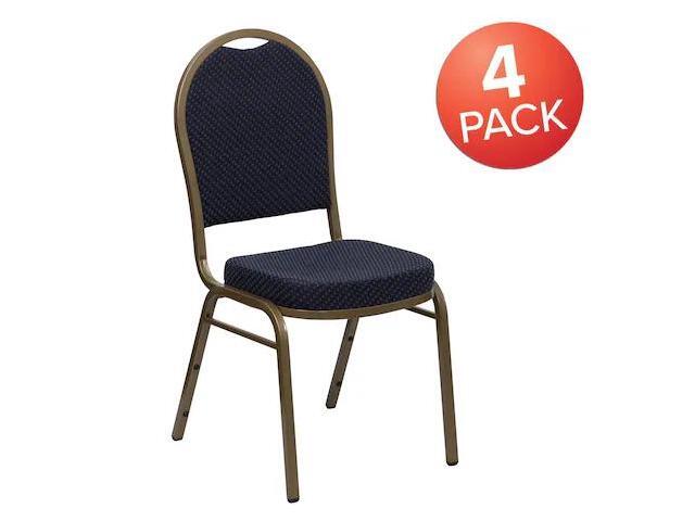 4 Pk. HERCULES Series Dome Back Stacking Banquet Chair with Navy Patterned Fabric and 2.5'' Thick Seat - Gold Frame