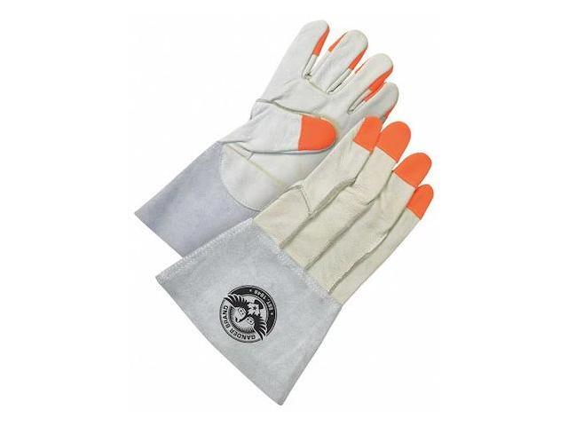 BDG 60-1-1275-XL Leather Gloves, Gauntlet Cuff, Wing Thumb, Orange/Gray/Tan,