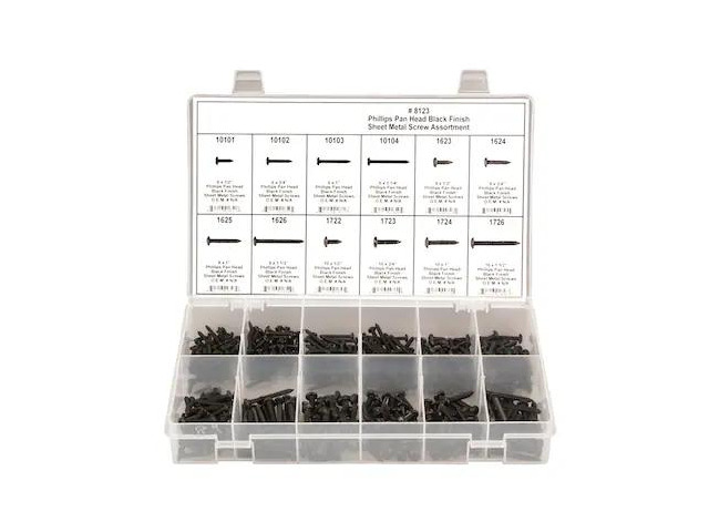 ZORO SELECT 8123 Sheet Metal Screw Assortment, No 6 to No 10 x Black Finish
