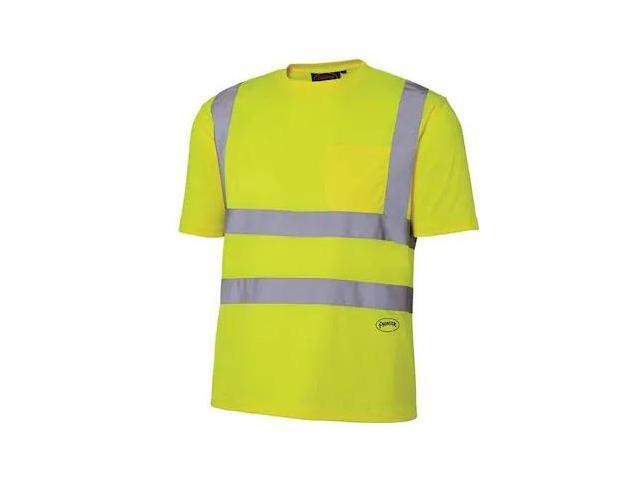 PIONEER V1054060U-4XL Short Sleeve Shirt, Polyester, Hi-Vis Yellow/Green, 4XL