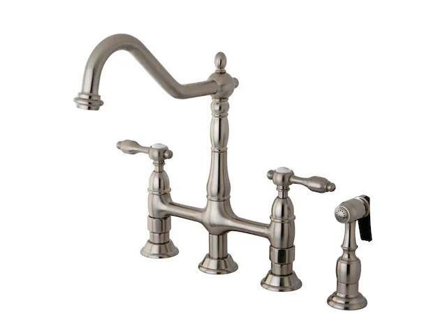 Kingston Brass KS1278TALBS Tudor 8' Center Kitchen Faucet With Brass Sprayer