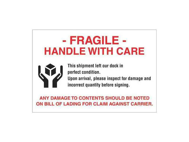TAPE LOGIC DL3191 Tape Logic Labels, 'Fragile - Handle With Care', 4' x 6',