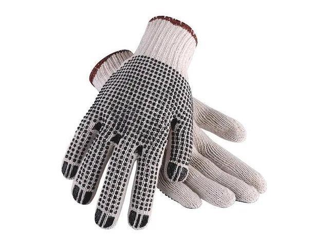 CONDOR 3ZL55 Knit Gloves, Cotton/Polyester, Dotted Palm, Knit, Beige/Black, L,
