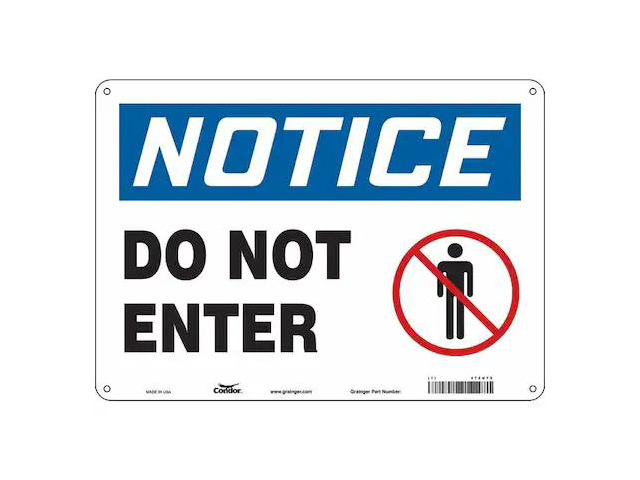 CONDOR 472U75 Safety Sign, 10 in Height, 14 in Width, Aluminum, Horizontal