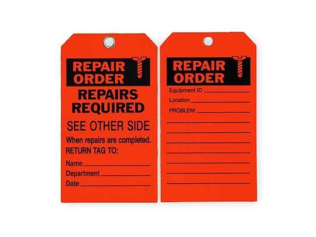 ZORO SELECT 2RMU8 Tag, Repair, Polyester, 7 in H x 4 in W, Orange, Rectangle,