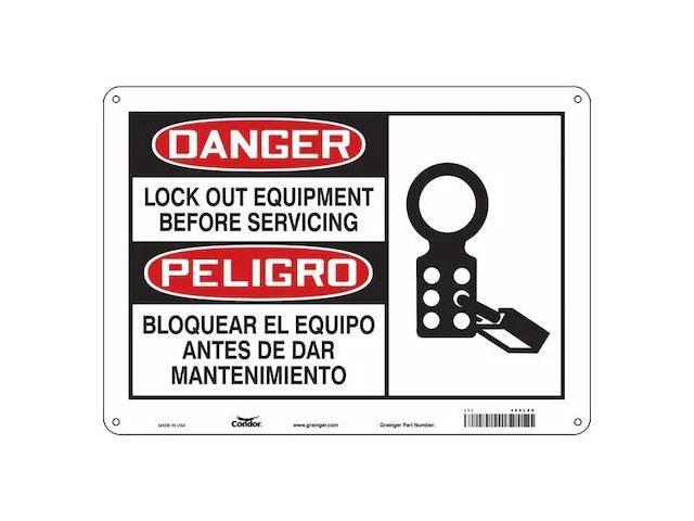 CONDOR 469L88 Safety Sign, 10 in Height, 14 in Width, Aluminum, Horizontal