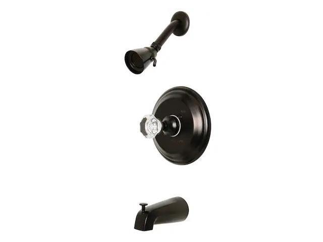 Kingston Brass KB2635WCL Celebrity Tub & Shower Faucet with Single Crystal Octagonal Knob Handle, Oil Rubbed Bronze