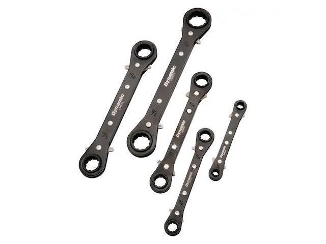 dynamic 5 piece sae double box end, reversible ratcheting wrench set, straight