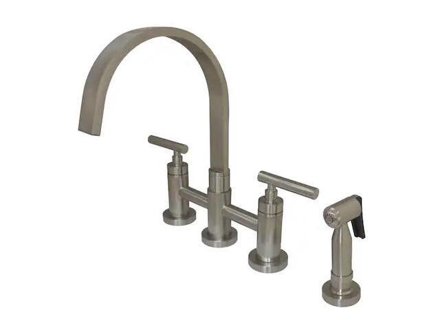 Kingston Brass KS8268CMLBS Manhattan 2-Handle Kitchen Faucet with Brass Side Sprayer, Brushed Nickel