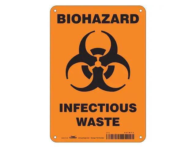 CONDOR 447W73 Biohazard Sign, 10 in H, 7 in W, Horizontal Rectangle, English,