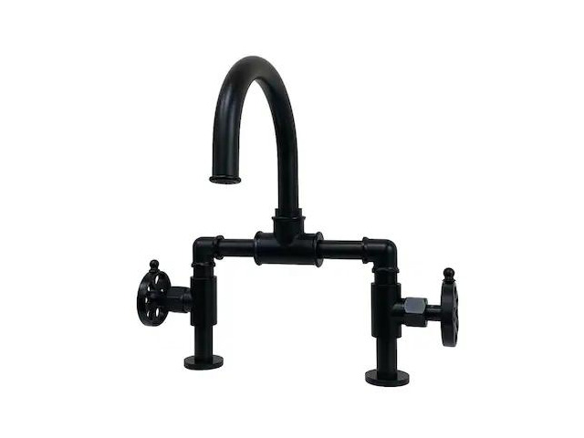 KINGSTON BRASS KS2170RX Indstrl Style Wheel Handle Bridge Bathroom Faucet