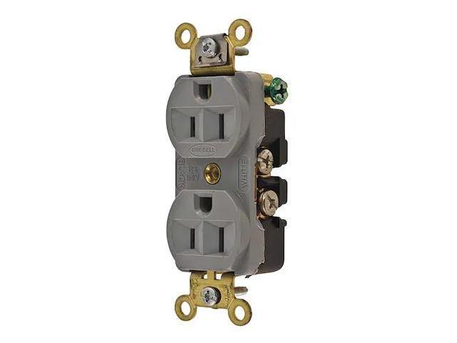 HUBBELL WIRING DEVICE-KELLEMS HBL5252GY Straight Blade Receptacle, 5-15R, 15 A,