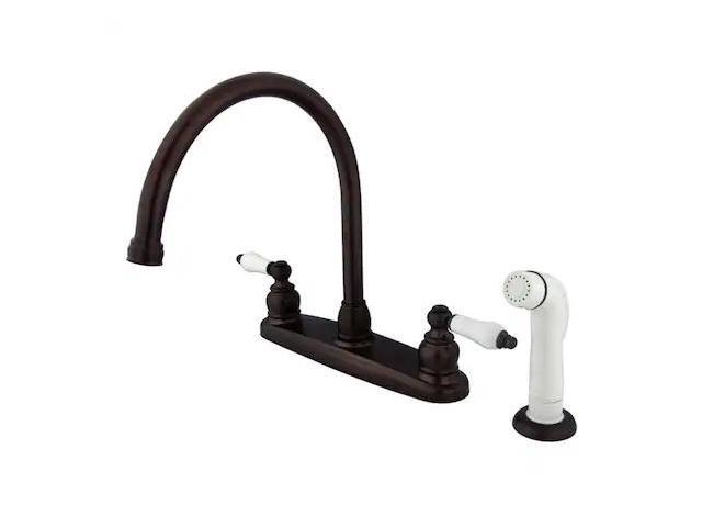 Double Handle Goose Neck Kitchen Faucet with White Sprayer