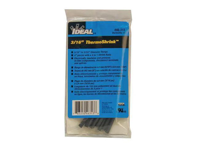 IDEAL 46-313 Heat Shrink Tube, Thin Wall, 2:1 I. D. Shrink Ratio, 0.21 in I. D.