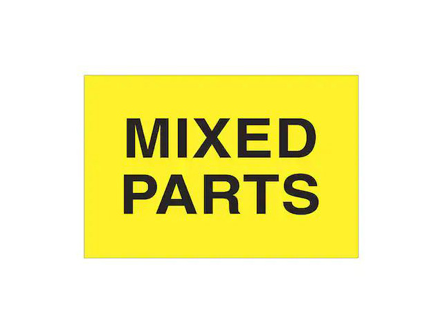TAPE LOGIC DL1623 Labels, 'Mixed Parts', 2 x 3', Fluorescent Yellow, 500/Roll