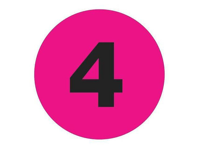 TAPE LOGIC DL1344 Number Labels, '4', 3' Circle, Fluorescent Pink, 500/Roll