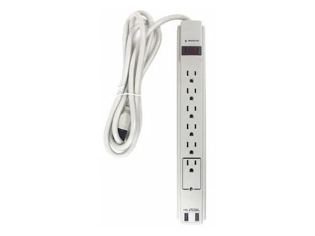 POWER FIRST 52NY54 Surge Protector Outlet Strip,6 ft.,White