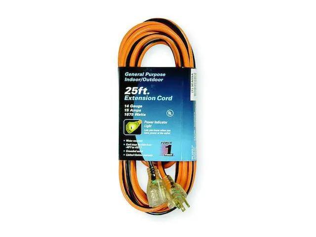 ZORO SELECT 3EA99 SJTW Extension Cord, 14 AWG, Outdoor, 14/3, 1 Outlets, 5-15R,