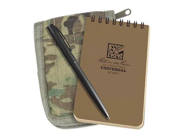 rite in the rain weatherproof 3' x 5' top-spiral notebook kit: multicam cordura fabric cover, 3' x 5' tan notebook, and weatherproof pen (no....