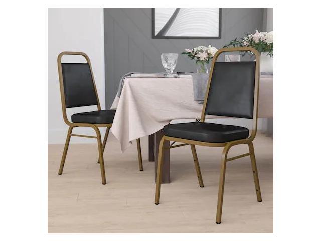 FLASH FURNITURE 4-FD-BHF-1-ALLGOLD-BK-GG Black Vinyl Banquet Chair,PK4