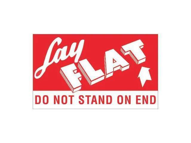 Tape Logic Labels 'Lay Flat - Do Not Stand On End' 3' x 5' Red/White 500/Rol