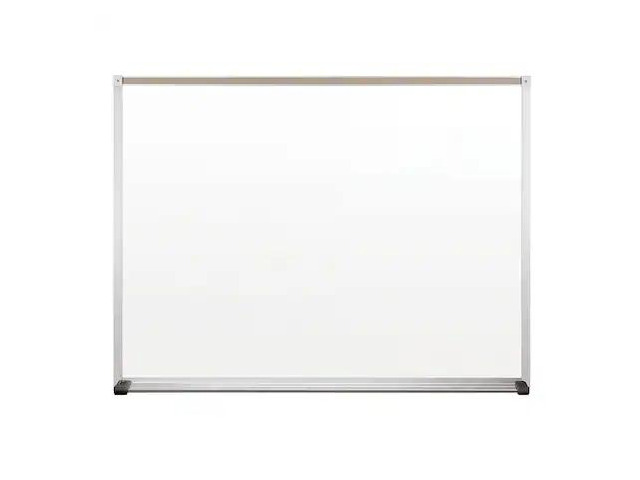 MOORECO 202AC Dry Erase Board, Porcelain, 36 in, 48 in, Aluminum Frame, White,