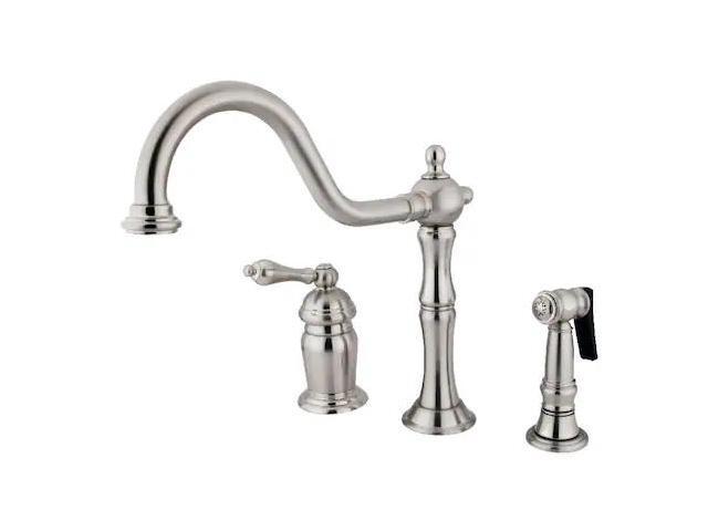 Kingston Brass KS181.ALBS Heritage Kitchen Faucet with Metal Lever Handle and Br, Satin Nickel