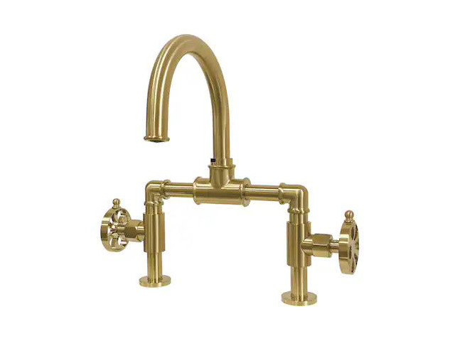 KINGSTON BRASS KS2177RX Indstrl Style Wheel Handle Bridge Bathroom Faucet