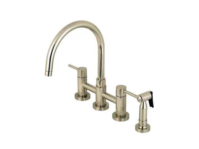 Kingston Brass KS8278DLBS Concord Two-Handle Bridge Kitchen Faucet with Brass Side Sprayer, Brushed Nickel