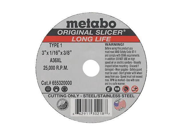 METABO 655320000 Abrasive Cut-Off Wheel, Type 1, 3 in Dia, 1/16 in Thick, 3/8