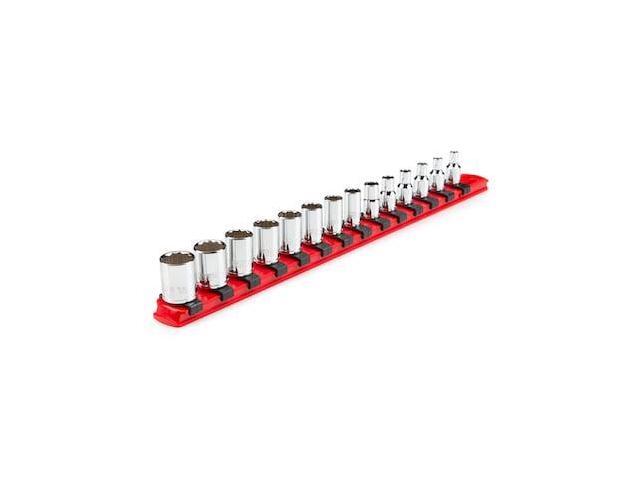 TEKTON SHD90112 1/4 Inch Drive 12-Point Socket Set with Rail, 14-Piece (4-15 mm)