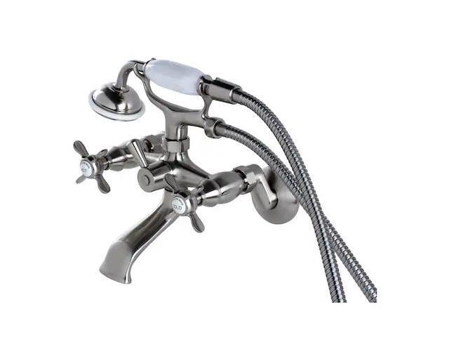 kingston brass ks285sn essex 31/2' to 81/2' adjustable centers wall mount clawfoot tub filler with hand shower, 7' spout reach, satin nickel