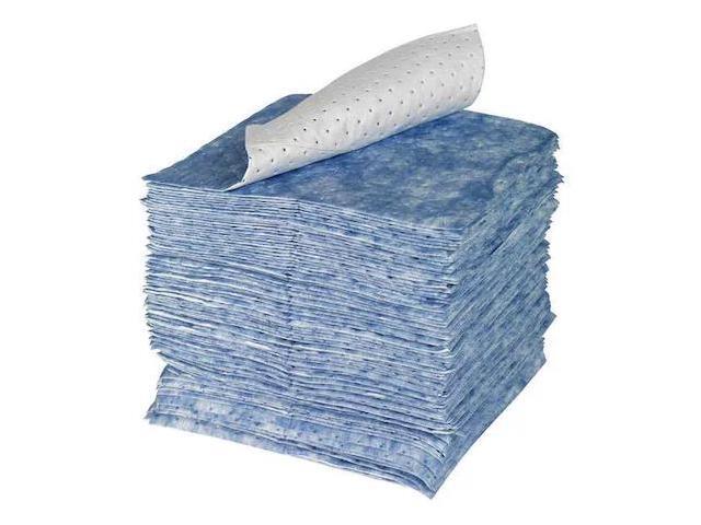 BRADY SPC105 Sorbent Pad, 24 gal, 15 in x 19 in, Oil, Blue, White, 100 PK
