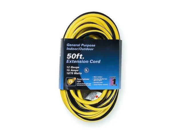 ZORO SELECT 3EB10 SJTW Outdoor Extension Cord, 12 AWG 1 Outlet, 5-15R,