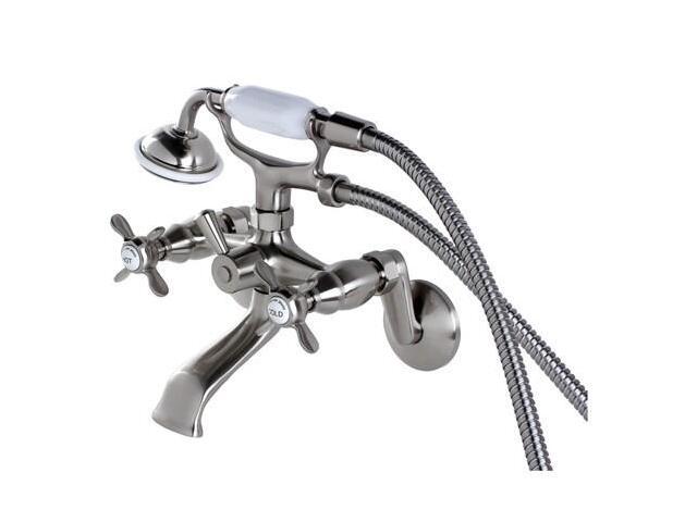 Kingston Brass KS286SN Essex 3' - 9' Adjustable Centers Wall Mount Clawfoot Tub Filler with Hand Shower, Satin Nickel