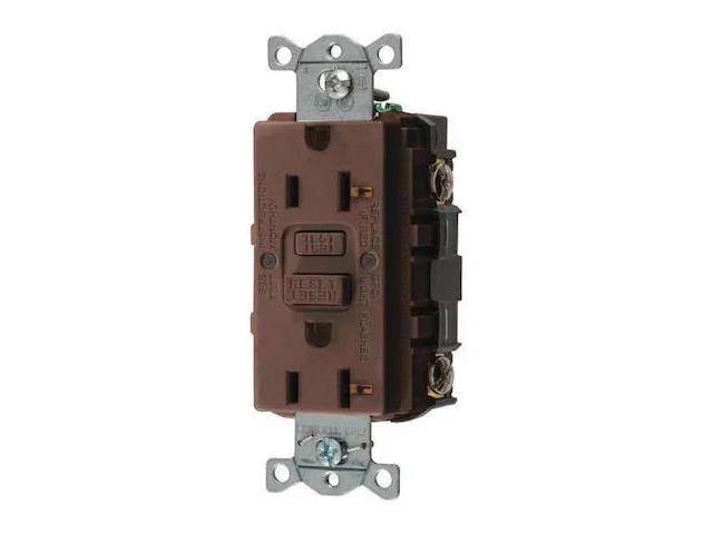 HUBBELL WIRING DEVICE-KELLEMS GFR20 GFCI Receptacle, 20A, 125VAC, 5-20R, Brown