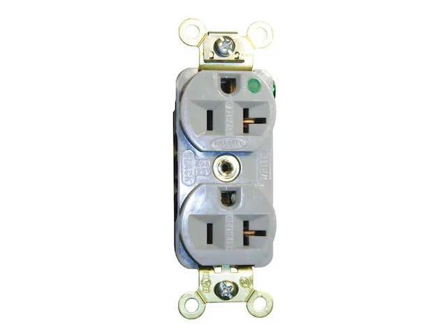HUBBELL WIRING DEVICE-KELLEMS HBL8300ILGY Straight Blade Receptacle, 5-20R, 20