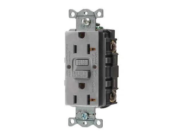 HUBBELL WIRING DEVICE-KELLEMS GFR20GRY GFCI Receptacle, 20A, 125VAC, 5-20R, Gray