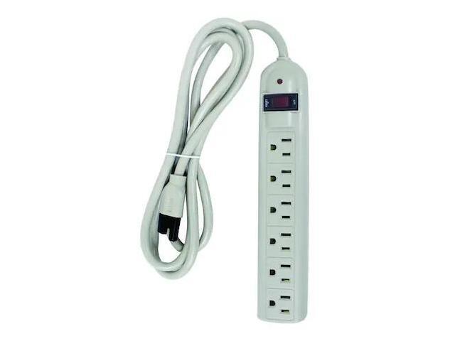 POWER FIRST 52NY55 Surge Protector Outlet Strip,6 ft.,White