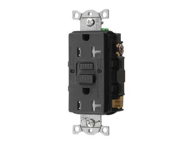HUBBELL WIRING DEVICE-KELLEMS GFRTR20BLK GFCI Rceptcle, Commer., Blk, 20A, 1 HP
